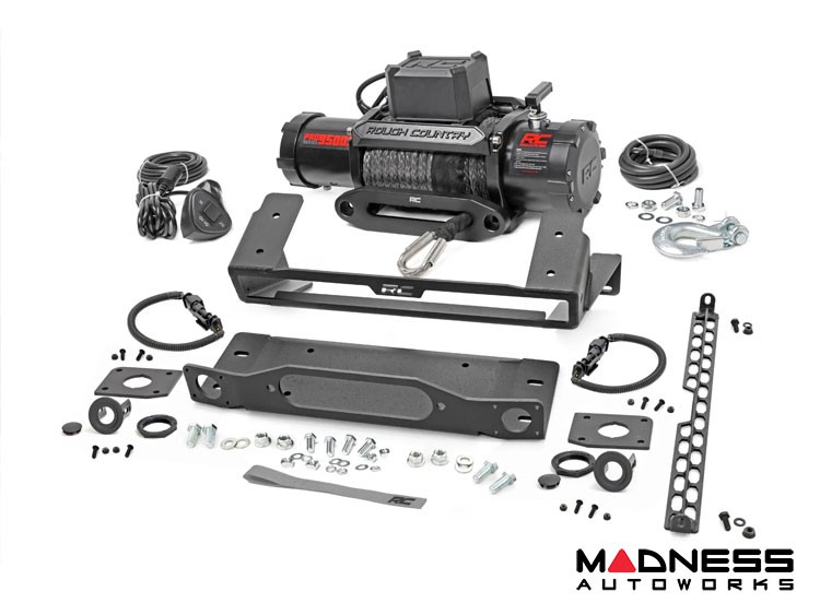 Ford Bronco Winch Mount - High Mount - OE Modular Bumper - Rough Country - PRO9500S Winch - No Lights