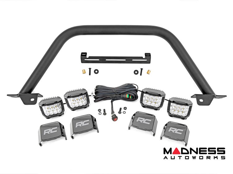 Ford Bronco Front Bumper Guard - Safari Bar - OE Modular Bumper - Rough Country - w/ 4x 3in Osram Wide Angle Lights