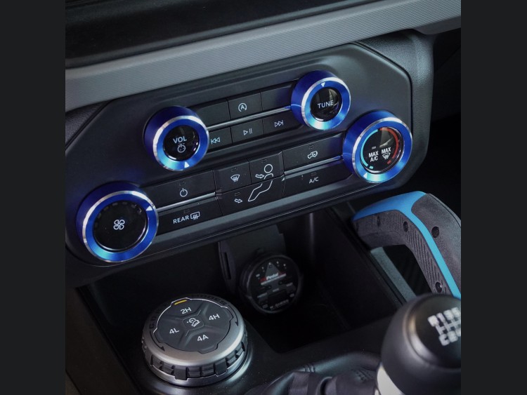 Ford Bronco Central Control Button Cover Set - Billet 4 Piece Console Set - Anodized Blue 