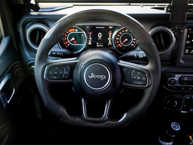Jeep Gladiator Custom Steering Wheel - Carbon Fiber - Round Top/ Flat Bottom - Perf Leather/ Black Stitch